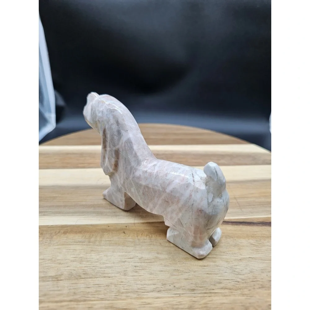 Vintage Carved‎ Marble Onyx Stone Basset Hound Dog Figurine Rock